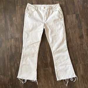 Frame Le Crop White Denim Mini Boot Jeans Womens 32 Raw Fray Distressed Hem